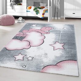 Домашній дитячий килим з коротким ворсом, дизайн у вигляді хмари у вигляді ведмедя дитяча ігрова кімната дитяча ігрова кімната 11 мм Висота ворсу М'який прямокутний круглий бігун рожевий, Розмір 120x170 см 120x170 см рожевий