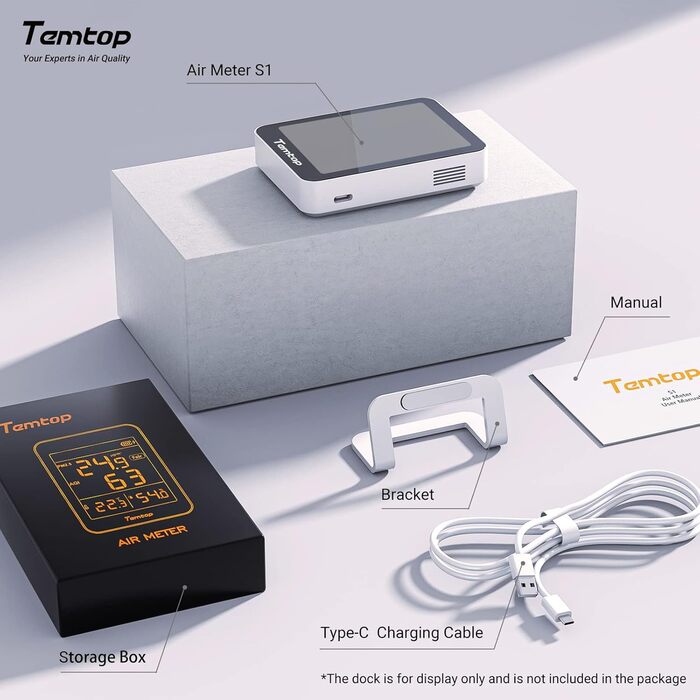 Вимірювач якості повітря Temtop S1+: PM2.5, AQI, температура, вологість, 100 днів роботи, підключення до APP, для дому та офісу