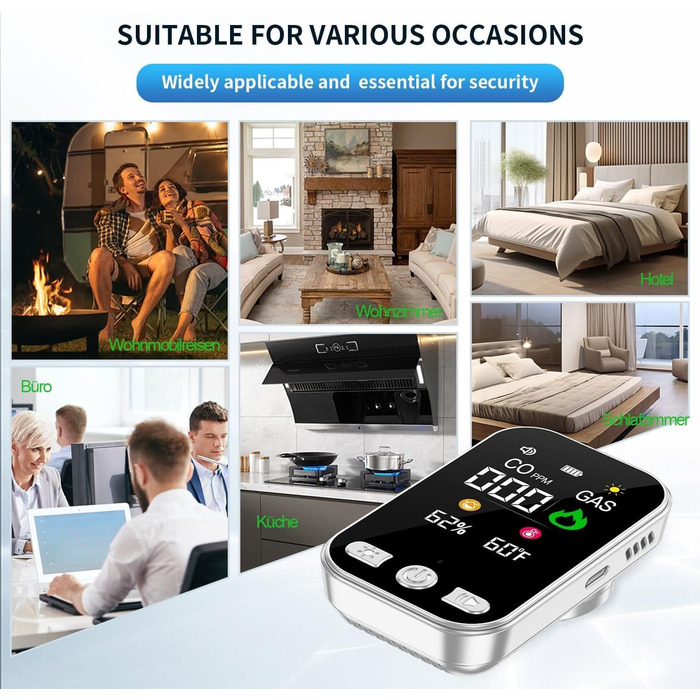 Газовий та CO-детексор 4-в-1 з розеткою для дому, HD12 Білий. Виявлення CO, газу (природний газ, LPG, метан, пропан, бутан)