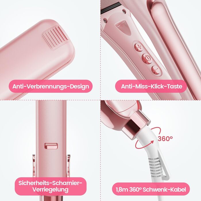 Випрямляч для волосся 2-в-1 Dekuri: випрямлення та завивання, титанова пластина, швидкий нагрів 30с, LED дисплей, іонізація, 120-230°C, чорний/рожевий