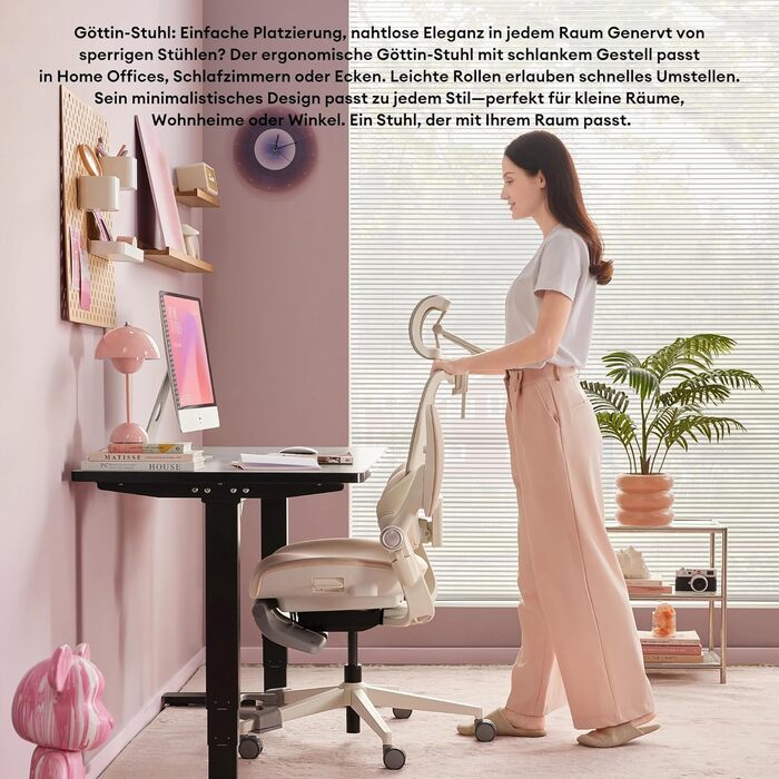 Ергономічне крісло Musso E80 Muse FemmePosture™ для жінок - регулювання спинки до 135°, 3D-підтримка попереку, 17 см 4D-підголівник, висувна підніжка, регулювання глибини та висоти сидіння, регульовані підлокітники (Бежевий)