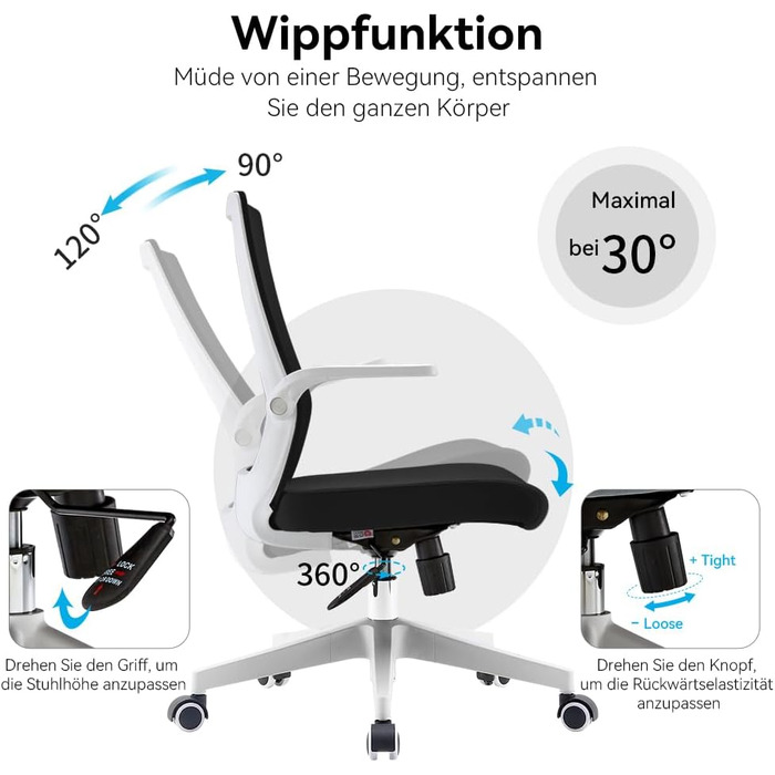 Офісний стілець SIHOO ергономічний з регульованими підлокітниками, підтримкою попереку, м'якою спинкою з сітки та коліщатками, поворотний комп'ютерний стілець (Чорний, Сучасний)