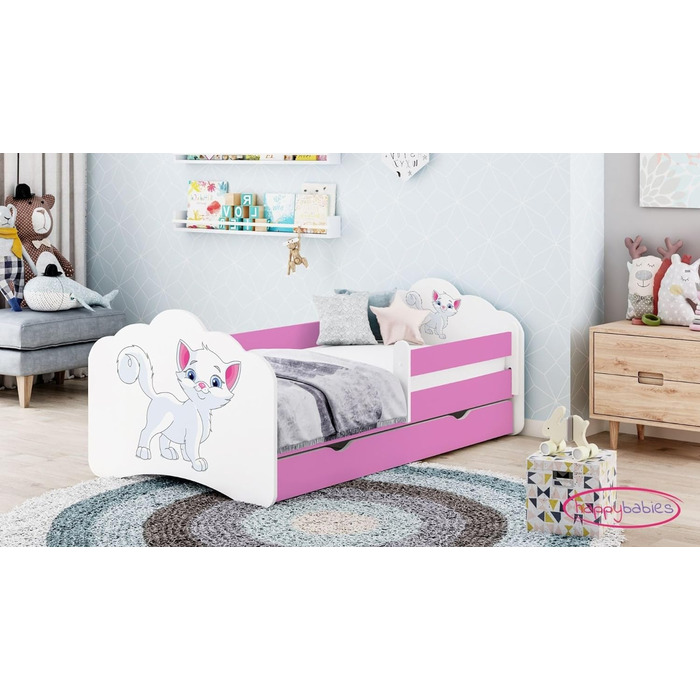 Дитяче ліжко Happy Babies MOBI 160 x 80 Ліжко для дитячої кімнати з матрацом 80x160 Молодіжне ліжко із захистом від падіння та зберіганням для дівчаток (M08)