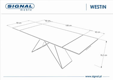 Стіл WESTIN III CERAMIC 180(260)*90 білий мармур/чорний мат