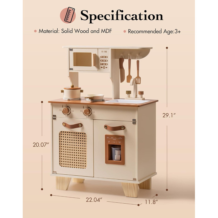 Дерев'яна дитяча кухня ROBOTIME з аксесуарами, ретро-дизайн, зелений, 3-8 років