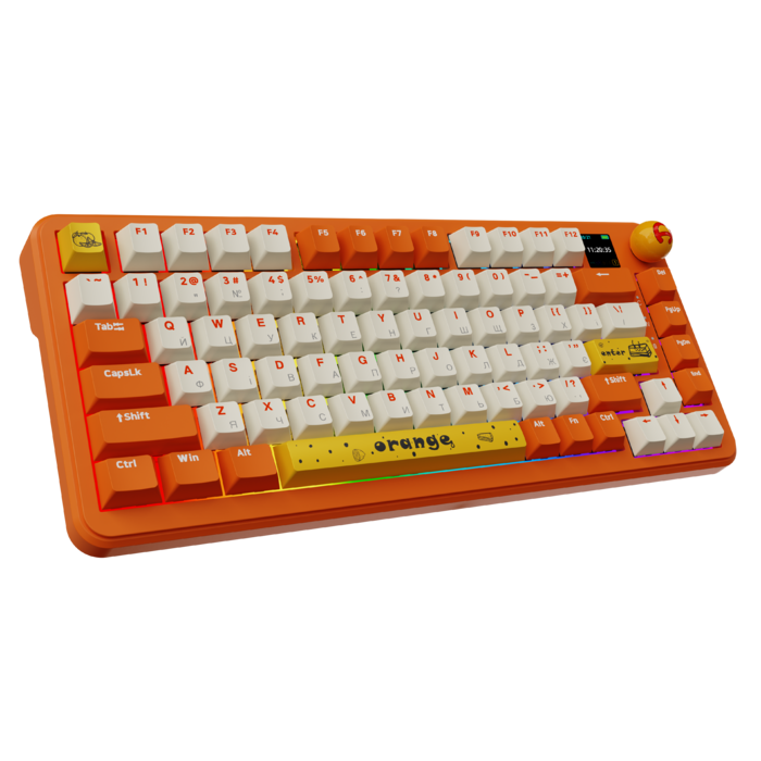 Бездротова механічна клавіатура Ajazz  AK820 MAX  Avocado Switch Orange-White Theme-RGB--With Screen