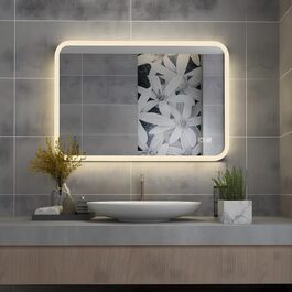 Дзеркало для ванної кімнати MIQU LED 60x50 см з підсвічуванням, тепле/холодне світло, регулювання яскравості, антизапар, прямокутна форма