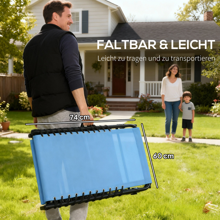 Шезлонг, розкладний, з дихаючою оббивкою, металевий каркас, 189 x 58 x 30 см, блакитний