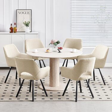 Набір з 4-х обертових стільців для їдальні з підлокітниками, 360° обертання, кухонні стільці, сучасні м'які стільці з тканинною спинкою для кухні, їдальні, спальні, бежеві