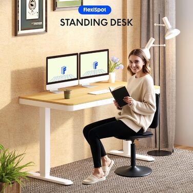 Електричний регульований стіл FLEXISPOT з USB та ящиком, зі скляною стільницею (140x70 см, білий)