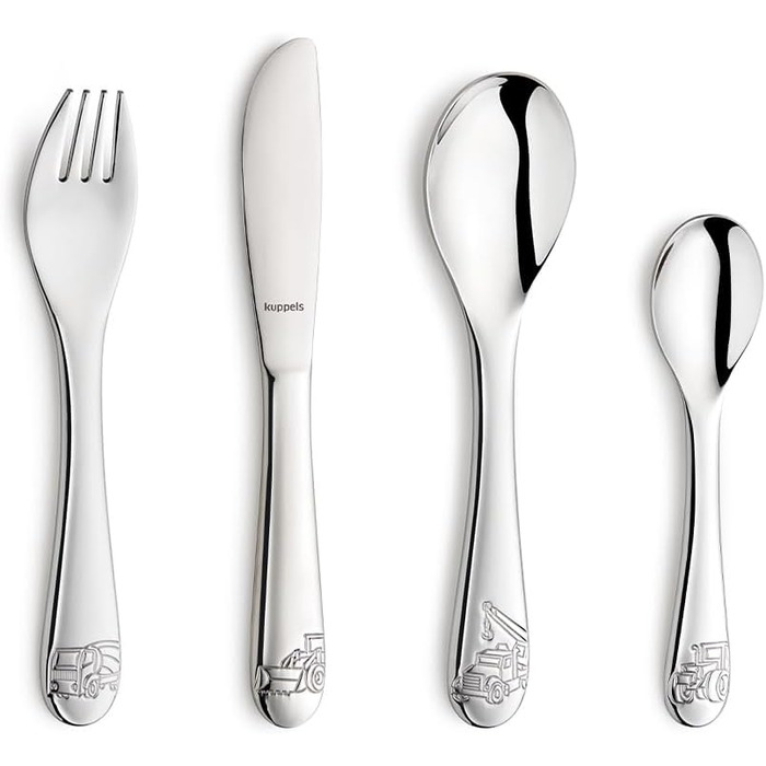 Набір дитячого посуду Kinderbesteck Set 4-teilig з персоналізацією - іменна гравіювання на ніж, виделка, ложка та чайну ложку - ідеальний подарунок на народження, хрещення, день народження