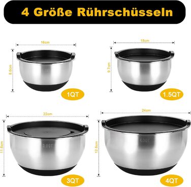 Набір мисок з нержавіючої сталі, 7 шт. з кришкою, тертки, для випічки та зберігання, складна конструкція, миюча в посудомийній машині (0,63/1/1,5/2/3/4/5 QT)