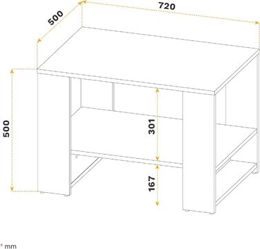 Журнальний столик RICOO з місцем для зберігання 72x50x50 см, Дуб Sonoma WM090-ES, Стіл для вітальні малий