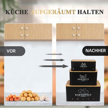 Набір контейнерів для картоплі, цибулі та часнику, 3 шт. з бамбуковим кришками, бежевий (Moz-O-PBDE02-BK)