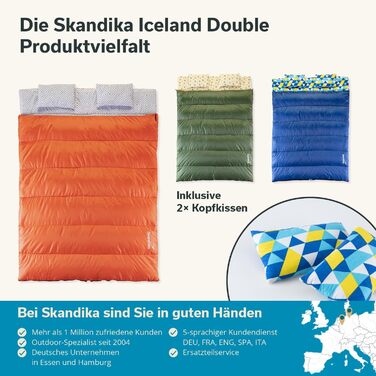 Двомісний спальник Skandika Iceland 220x150 см, 3 сезони, бавовна, фланель, з подушками, трансформується в односпальний, сімейний туристичний спальник