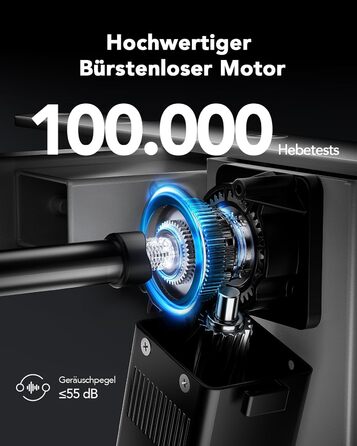 Регульований стіл-підставка HUANUO з безщітковим мотором, вантажопідйомність 100 кг, для стільниць 110x200 см (сірий)