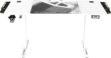 ULTRADESK Стол для роботи та геймінгу з регулюванням висоти - електричний, 140x68 см, з підсвічуванням RGB, XL-килимок для миші, білий