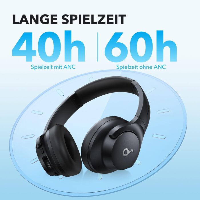 Накладні навушники Soundcore Q20i Bluetooth, ANC, 40 год, Hi-Res Audio, Глибокі баси, App (чорний)