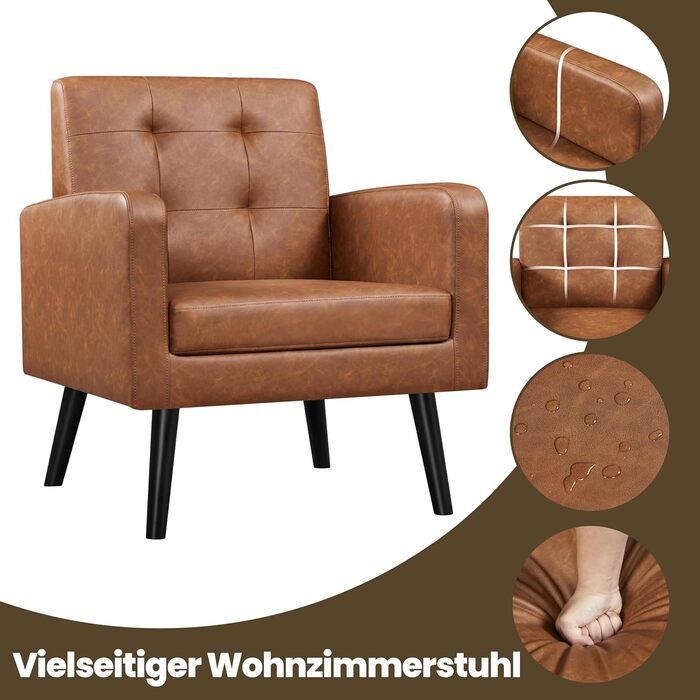 Крісло-мішок Yaheetech з підлокітниками, коричневе, з поліуретану, до 136 кг, для вітальні