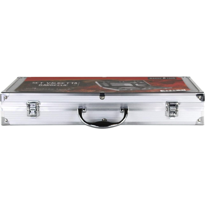 Набір аксесуарів для гриля Mastercook: сталевий кейс з щипцями, виделкою, шпателем та щіткою