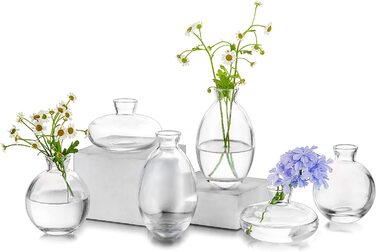 Маленькі вази для прикраси столу, старовинні вази ручної роботи, міні-ваза з 3 предметів, скляна ваза для квітів, сучасний набір, велика гладка ваза з гідропонного скла для прикраси квітів, весільного столу, вітальні (2 комплекти, прозорі)