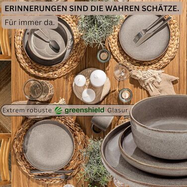Набір посуду SÄNGER Kairo Graphit 30 предметів: тарілки, чашки, паста, для 6 осіб. Steingut, стійкий до подряпин, миття в посудомийній машині, мікрохвильової печі.