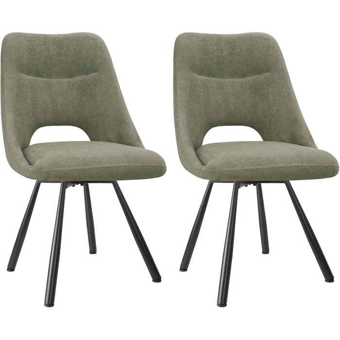 Набір обідніх стільців, 180° обертання, кухонний стілець, стільці для туалетного столика з імітацією бавовни-кашеміру, сучасний м'який стілець для вітальні з металевими ніжками (2 не обертаються, сіро-зелений)