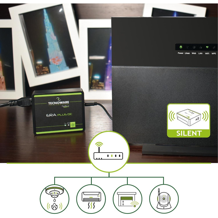 Mini UPS Tecnoware ERA Plus DC для WiFi, модему, відеоспостереження: Powerbank 5200mAh, захист від стрибків напруги та відключень (до 240 хв)