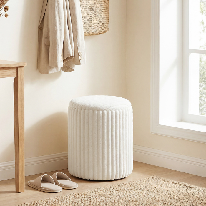 Пуф-комод з двосторонньою кришкою, сучасний велюровий пуф у стилі корду для вітальні та спальні, білий