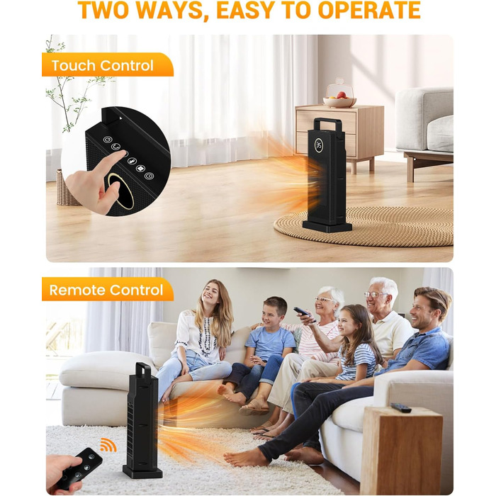 Електричний обігрівач з керамічним нагрівачем, 3 режими, 2000W, осциляція 70°, захист від перекидання, тихий обігрівач для дому та офісу