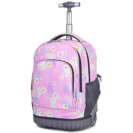 Рюкзак на коліщатках CONPHERON, шкільна сумка на коліщатках для дівчаток і хлопчиків, шкільний багаж, Дорожня сумка-візок (рожеві квіти)