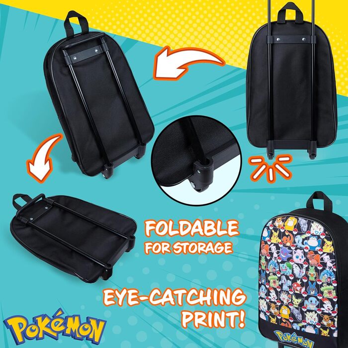 Валіза Pokemon Kids, складний візок 39x27см, 10.5л, 2 колеса, висувна ручка (чорний AOP)