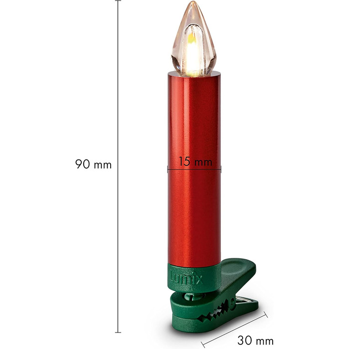 Світлодіодні свічки для ялинки Lumix® SuperLight Flame Metallic Mini Red 9cm, тепле біле світло, набір 12 шт. з пультом керування, 77146