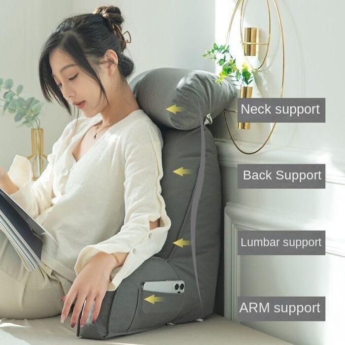 Зручне крісло-мішок з підголівником та кишенею, ергономічне крісло для читання, відпочинку, офісу (75x40x50 см, Коричневе)