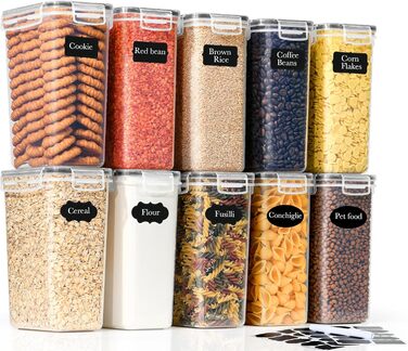 Контейнери для зберігання GoMaihe 12 шт. з кришкою: набір контейнерів для кухні, 800 мл з етикетками. Їдальня, цукор, спеції. Без BPA, придатні для миття в посудомийній машині. 0.8 л x 12 шт. (Чорний, 2.0 л x 10 шт.)