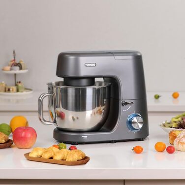 Кухонна машина 2000W з міксером та набором насадок, 7.2 л, нержавіюча сталь, сірий колір