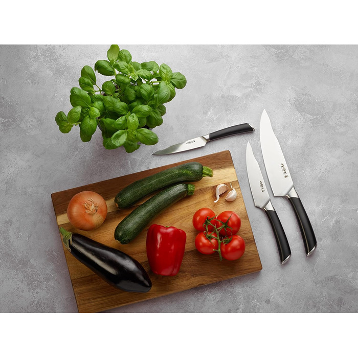 Німецька нержавіюча сталь, чорна ручка, кухонний ніж, можна мити в посудомийній машині, гарантія 25 років (набір з 3 ножів), 920268 Comfort Pro
