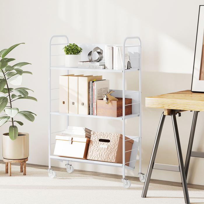Стелаж для зберігання з 3 ярусами, на колесах, іграшковий стелаж для дитячої кімнати, 69 x 26 x 108 см, білий