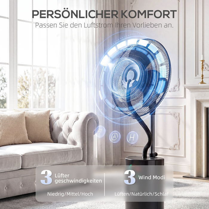 Багатофункціональний вентилятор 4-в-1 з водяним туманом, очищувачем повітря, захистом від комарів, таймером на 9 годин, 3 режимами та дистанційним керуванням. Чорний