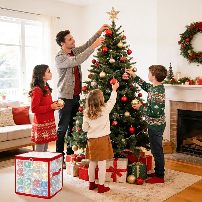 Коробка для зберігання новорічних кулі - 2 шт, 128 відділень по 7 см, водонепроникна, знімні піддони, для прикрас на ялинку (30x30x30 см)