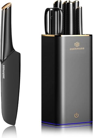 Набір ножів ZEEKMUSS: 6 ножів, точилка, кухові ножі з нержавіючої сталі, кухові ножі, кухорі ножиці, брусок для заточування, кухонні аксесуари, подарунок (чорний)