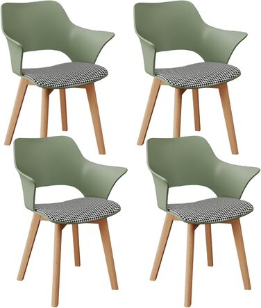4-Piece GrandCA HOME кухонні стільці Nordischen стилю з масивними дерев'яними ніжками, оббиті стільці для спальні, вітальні, кухні, зелений