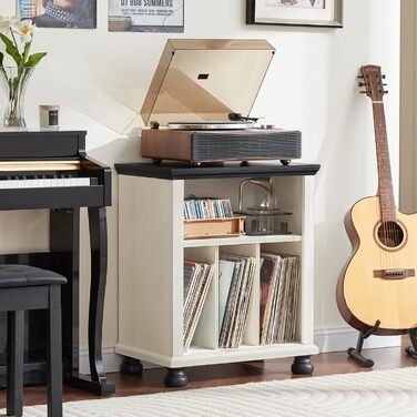 Стійка для програвача LELELINKY: полиця для 200 платівок, дерев'яний стіл для вітальні, спальні, офісу, білий