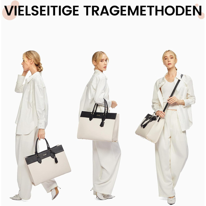 Сумка для ноутбука LOVEVOOK 15.6 дюймів, велика робоча сумка, водонепроникна сумка з PU шкіри, сумка-шоппер, акцентна сумка, сумка для навчання, сумка через плече для бізнесу, роботи, університету, школи (Бежево-чорна, M)