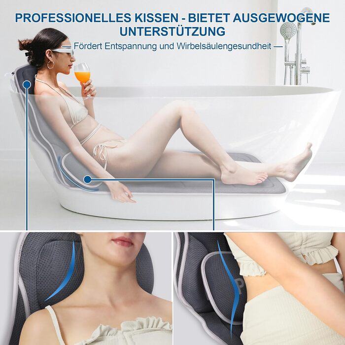 Подушка для ванни Luxus Dicke: повний корпус, підтримка голови, шиї та плечей. Комфорт, розслаблення, аксесуари для спа. Сірий колір