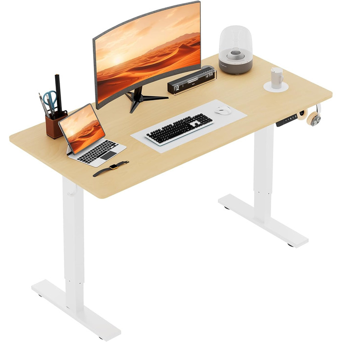 Регульований стіл 80x160 см, електричний з функціями пам'яті та захисту від зіткнень, висота 70–117 см, для офісу, дому та геймінгу (колір натурального дерева)