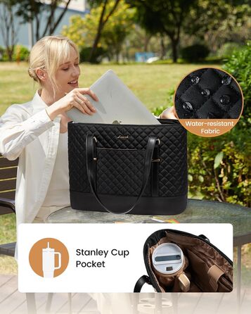 Сумка для ноутбука LOVEVOOK 15.6/17.3 дюйма, жіноча, з відділенням для ланчу, чорна, для офісу, навчання, ділових поїздок