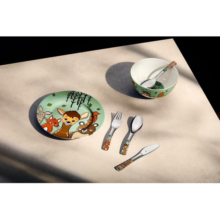 Набір дитячого столового прибору WMF Waldfreunde, нержавіюча сталь, 4 шт., для дітей від 3 років, Cromargan, придатний для миття в посудомийній машині