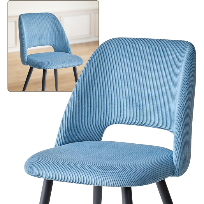 Стілець для їдальні, кухонний стілець з вертикальними смугами, м'який стілець з ергономічною спинкою, для їдальні, вітальні, кухні, спальні - (Блакитний, набір 2 шт.)