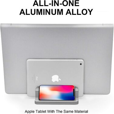 Металевий підставка для ноутбука Vertikaler, 4 слоти, вертикальний MacBook/HP/Chromebook до 44.5 см (17.5 дюймів), сірий